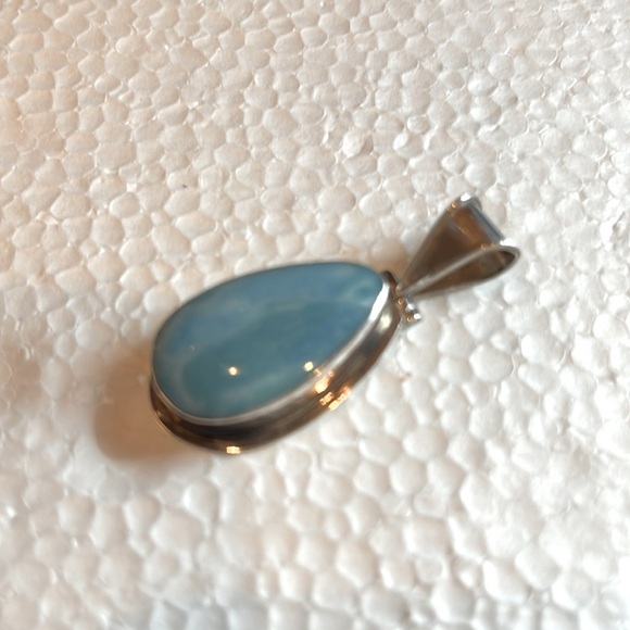 Blue Larimar and  Sterling Silver Teardrop Pendant Statement Bold Big Pendant - Picture 7 of 13